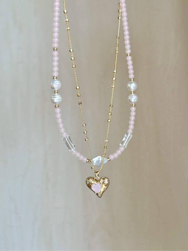 Pink Heart Pendant Layered Necklace