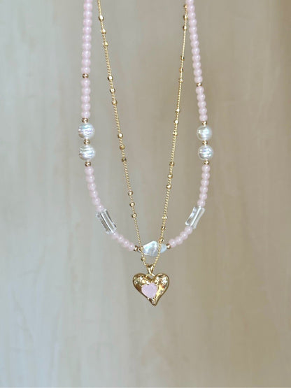 Pink Heart Pendant Layered Necklace