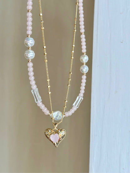 Pink Heart Pendant Layered Necklace