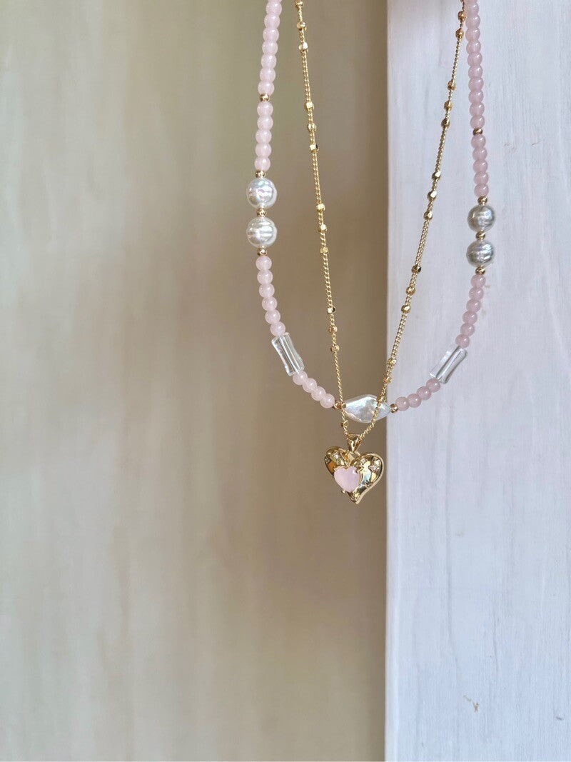 Pink Heart Pendant Layered Necklace