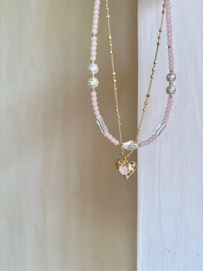 Pink Heart Pendant Layered Necklace