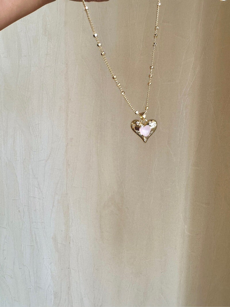 Pink Heart Pendant Layered Necklace