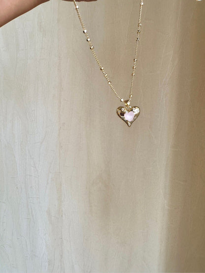 Pink Heart Pendant Layered Necklace