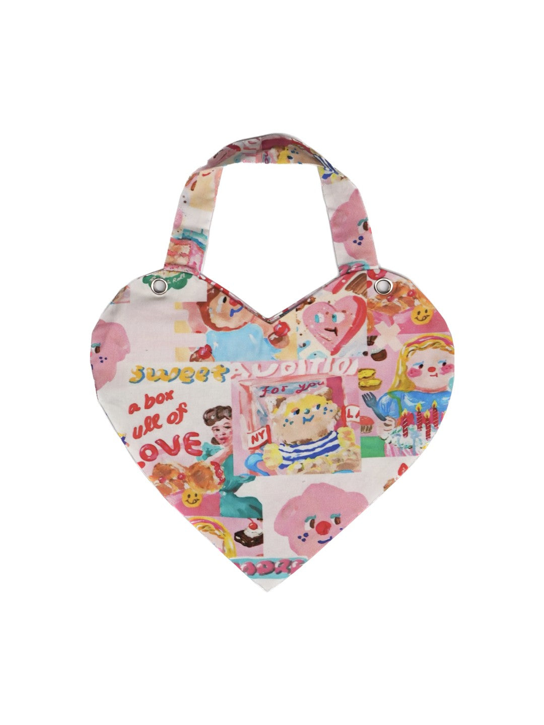 Pink Heart Shape Cartoon Printed Bag