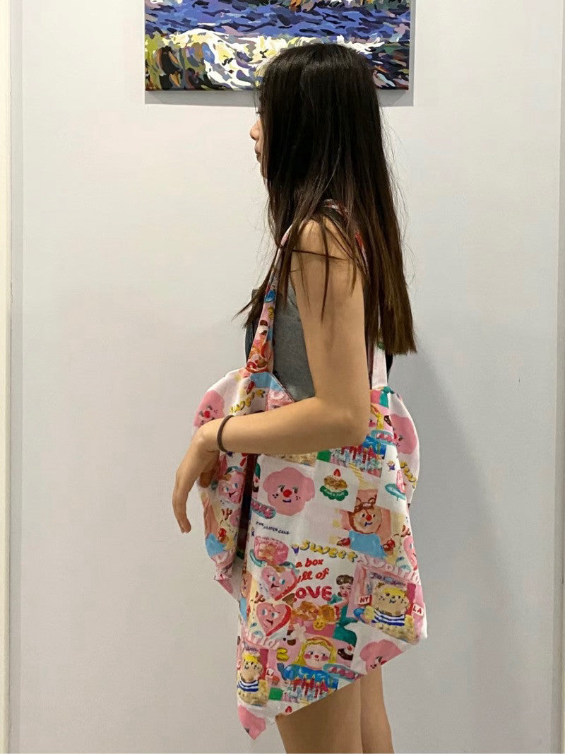 Pink Heart Shape Cartoon Printed Bag