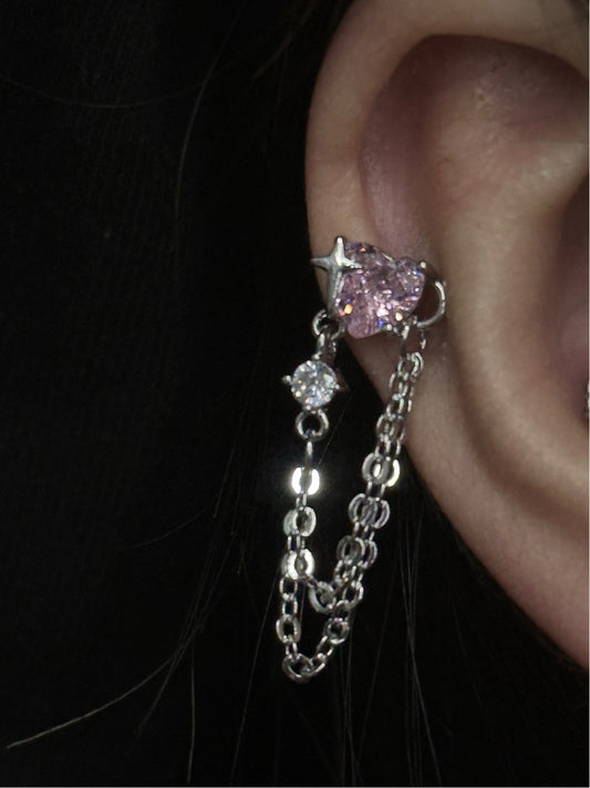 Pink Heart Threaded Screw Flat Black Earring