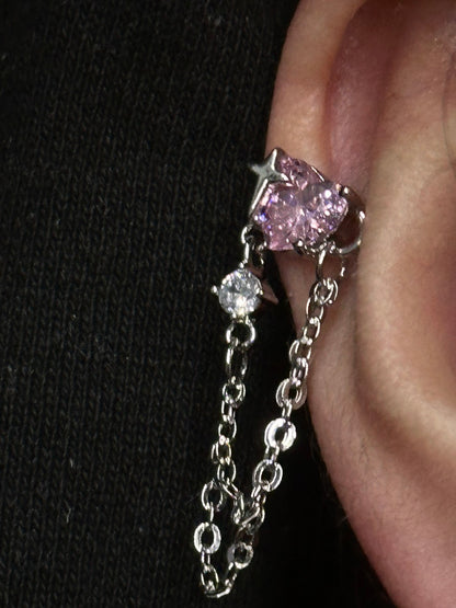 Pink Heart Threaded Screw Flat Black Earring