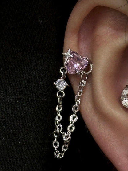 Pink Heart Threaded Screw Flat Black Earring