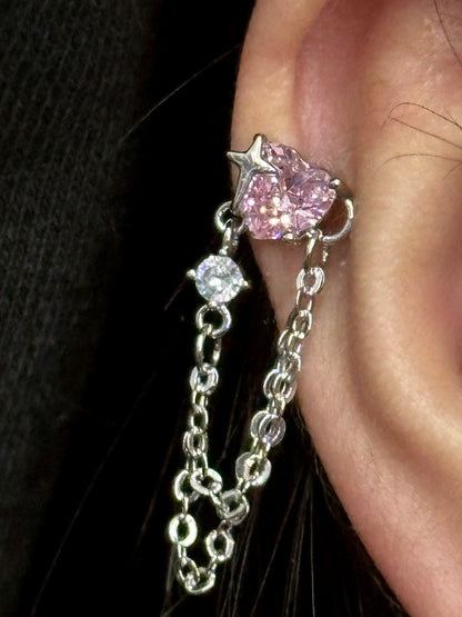 Pink Heart Threaded Screw Flat Black Earring