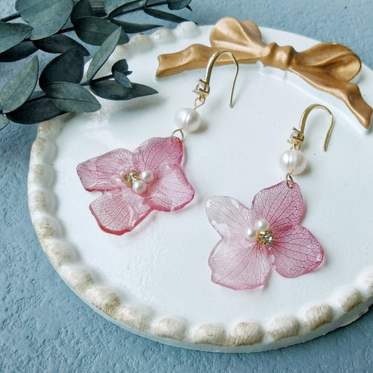 Pink Hydrangea Resin Earrings