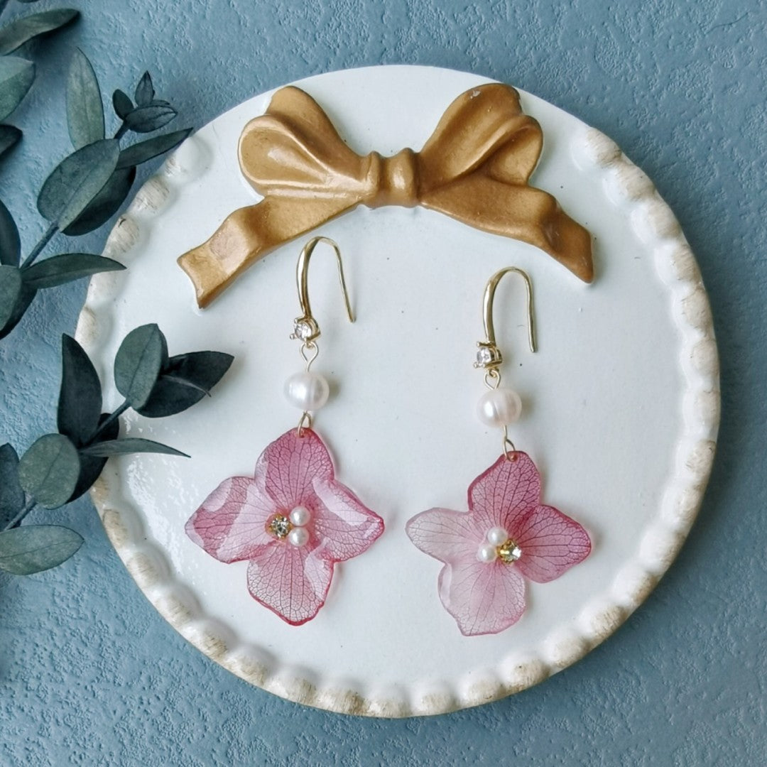 Pink Hydrangea Resin Earrings