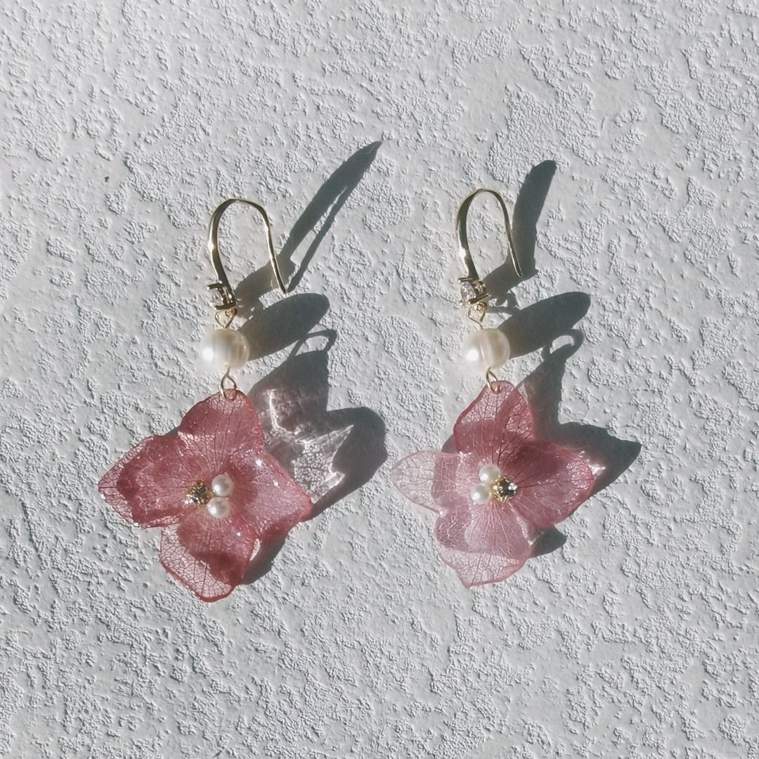 Pink Hydrangea Resin Earrings