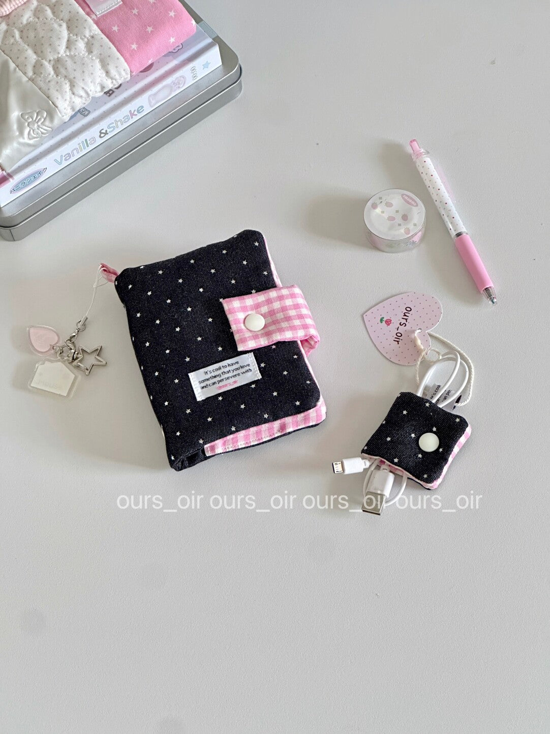 Pink Plaid Black Stars Binder Notebook