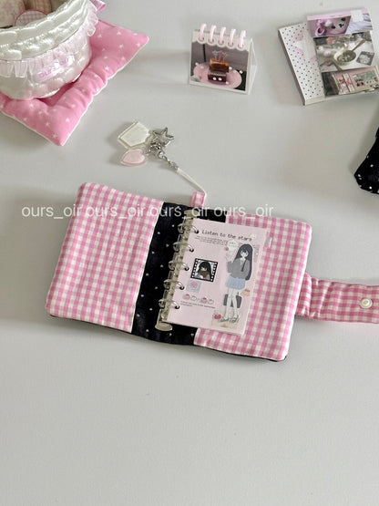 Pink Plaid Black Stars Binder Notebook