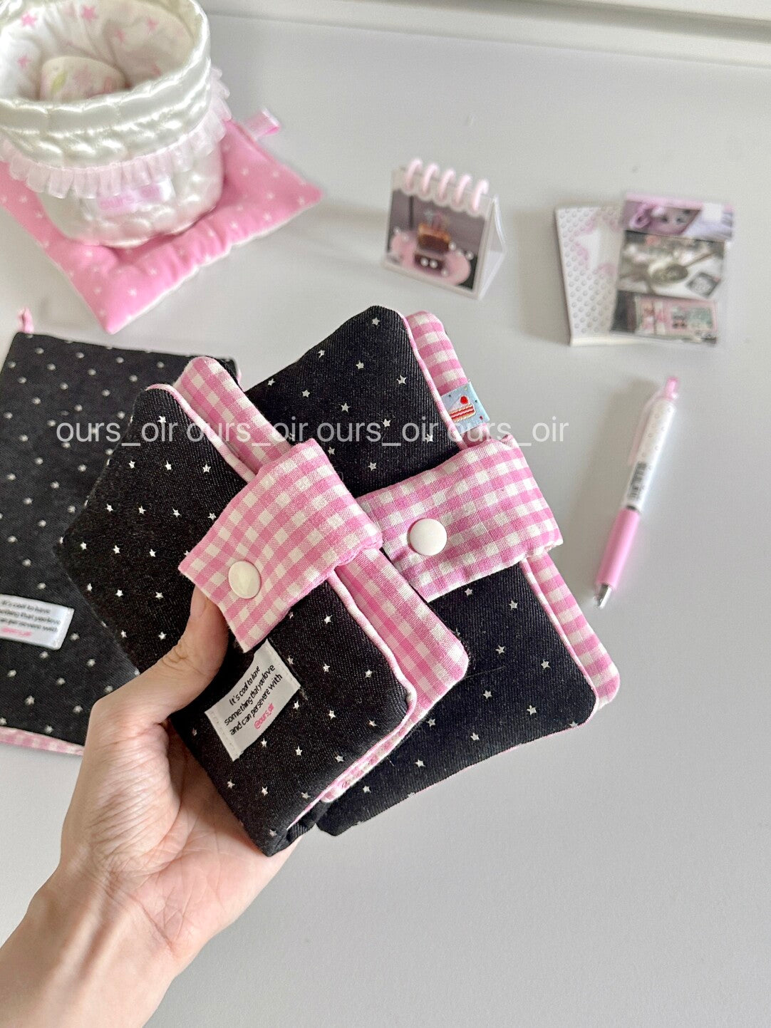 Pink Plaid Black Stars Binder Notebook