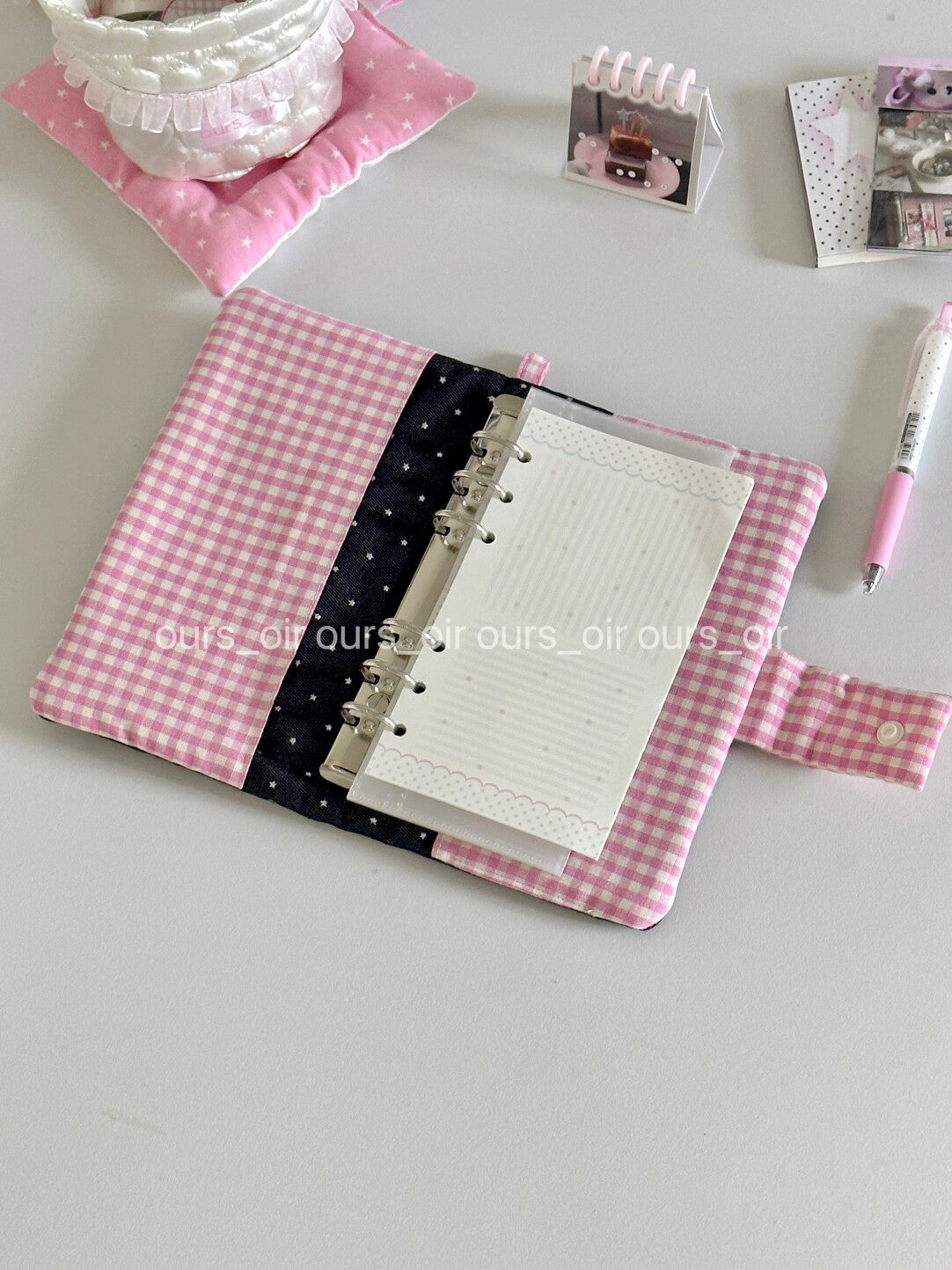 Pink Plaid Black Stars Binder Notebook