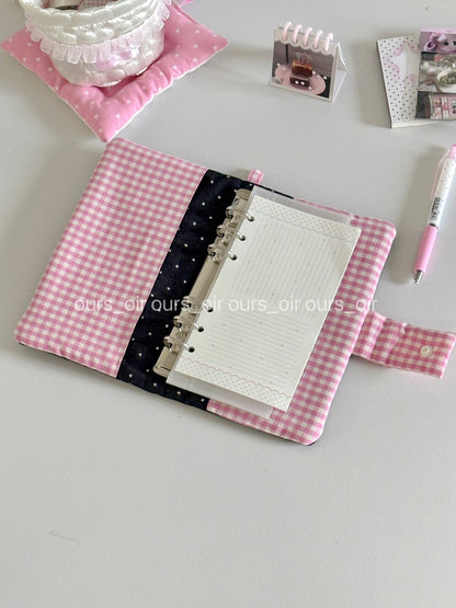 Pink Plaid Black Stars Binder Notebook