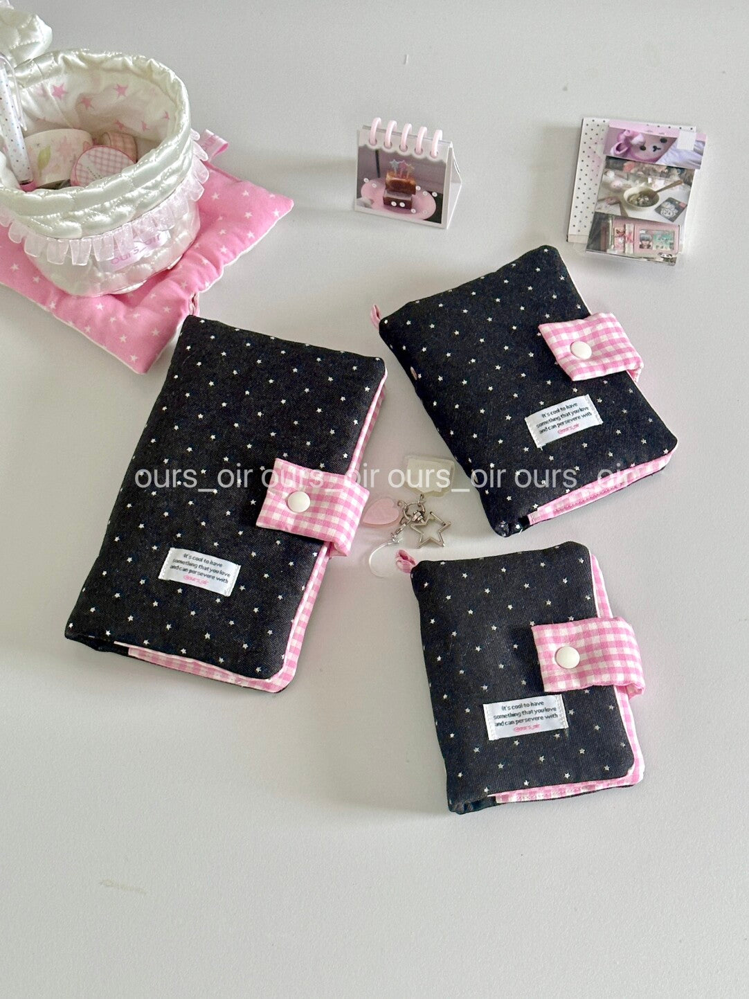 Pink Plaid Black Stars Binder Notebook