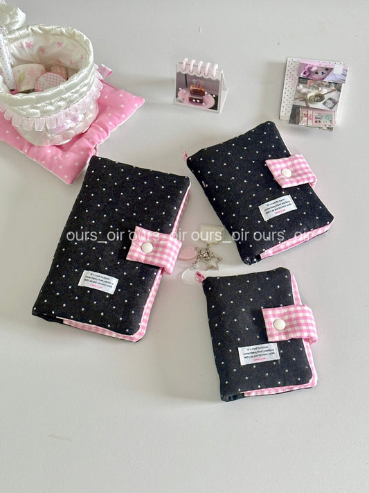 Pink Plaid Black Stars Binder Notebook