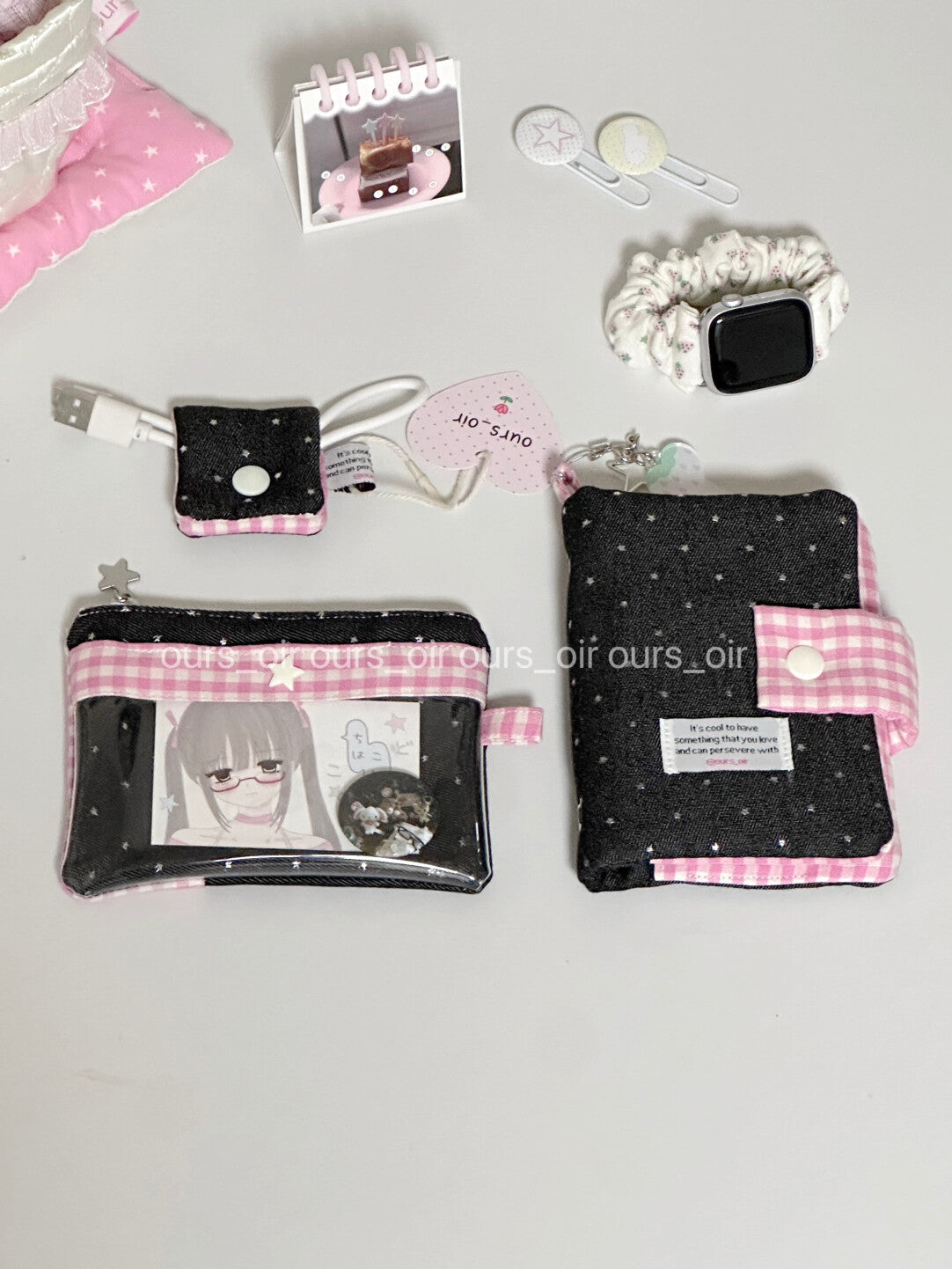 Pink Plaid Black Stars Binder Notebook