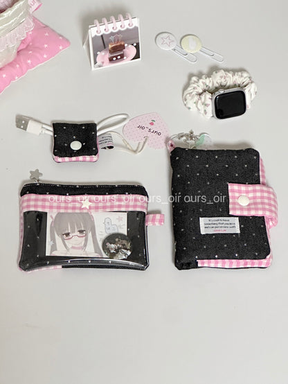 Pink Plaid Black Stars Binder Notebook