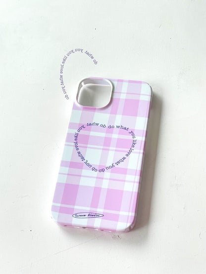 Pink Plaid Heart Printed Phone Case