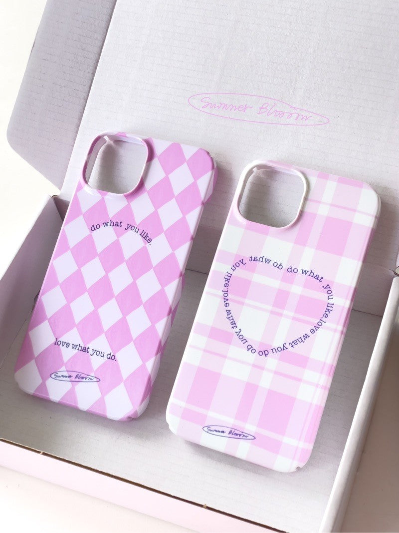 Pink Plaid Heart Printed Phone Case