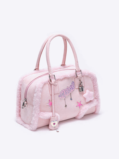 Pink Plush Crossbody Handbag