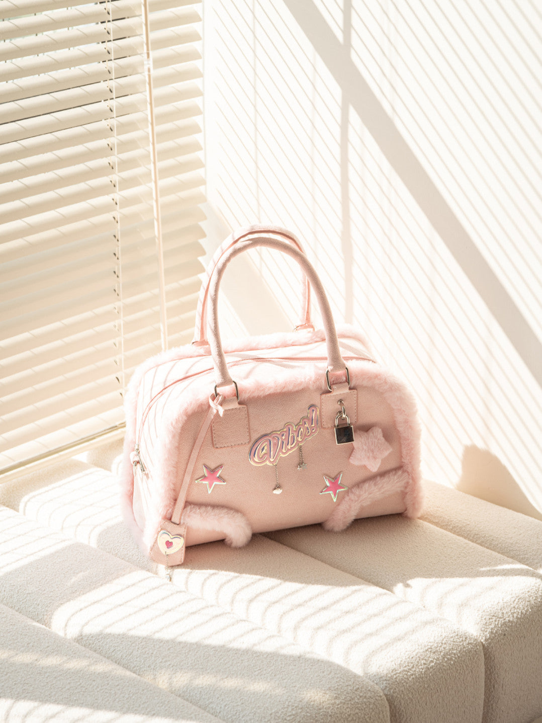 Pink Plush Crossbody Handbag