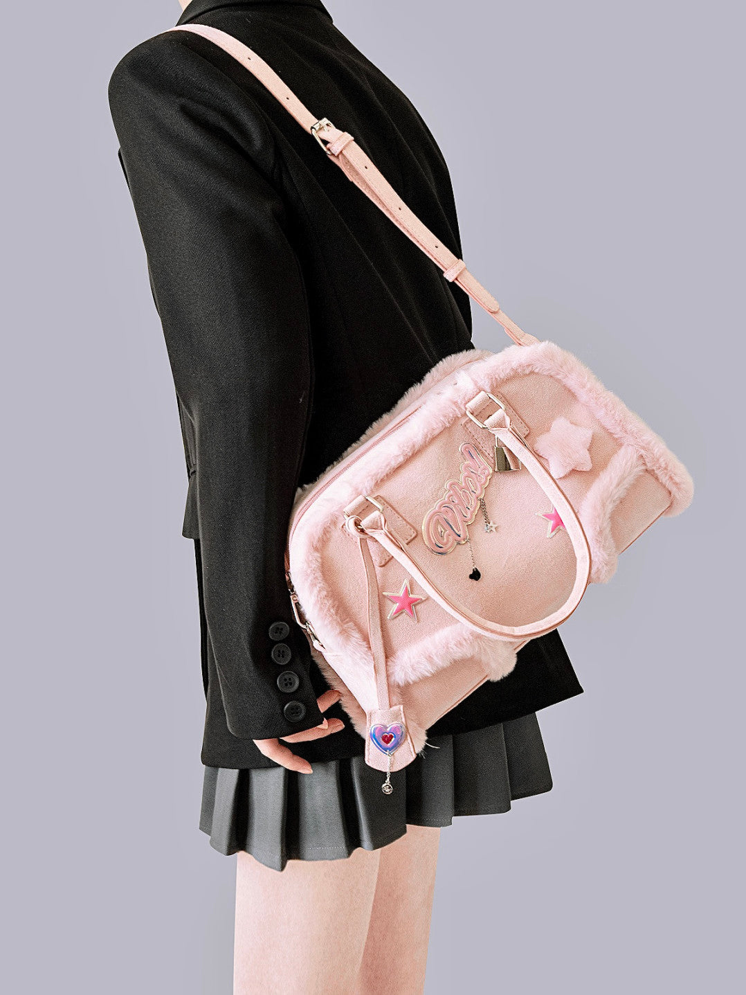 Pink Plush Crossbody Handbag