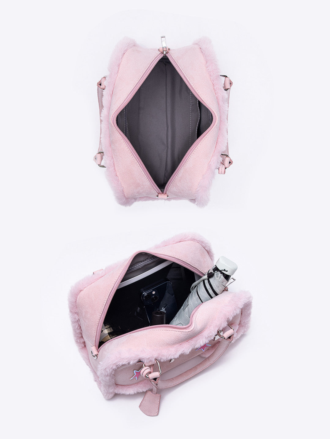 Pink Plush Crossbody Handbag