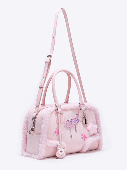 Pink Plush Crossbody Handbag