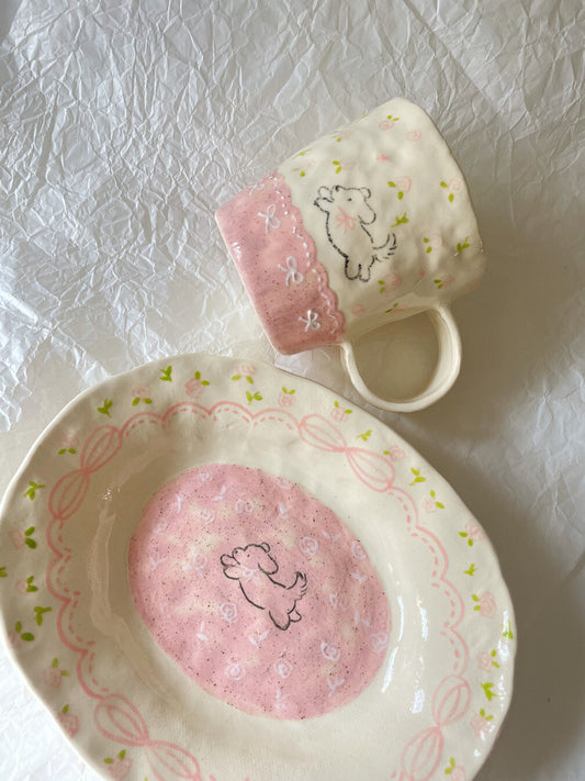 Pink Puppy Ceramic Cup Plate