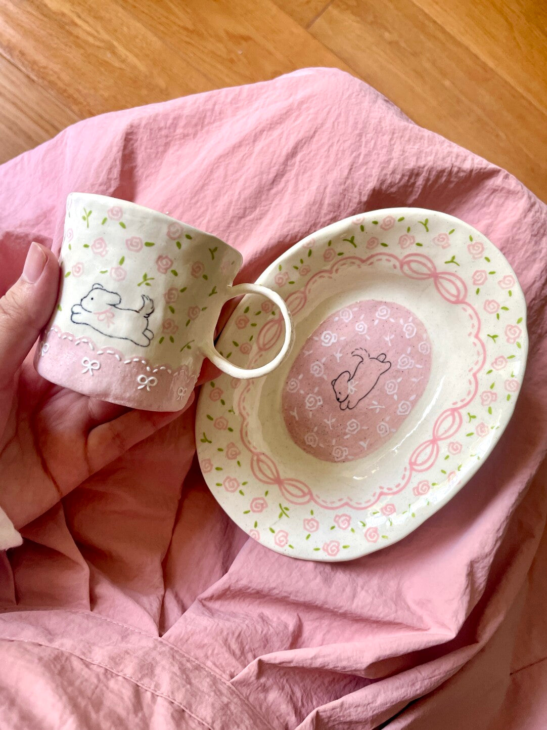 Pink Puppy Ceramic Cup Plate