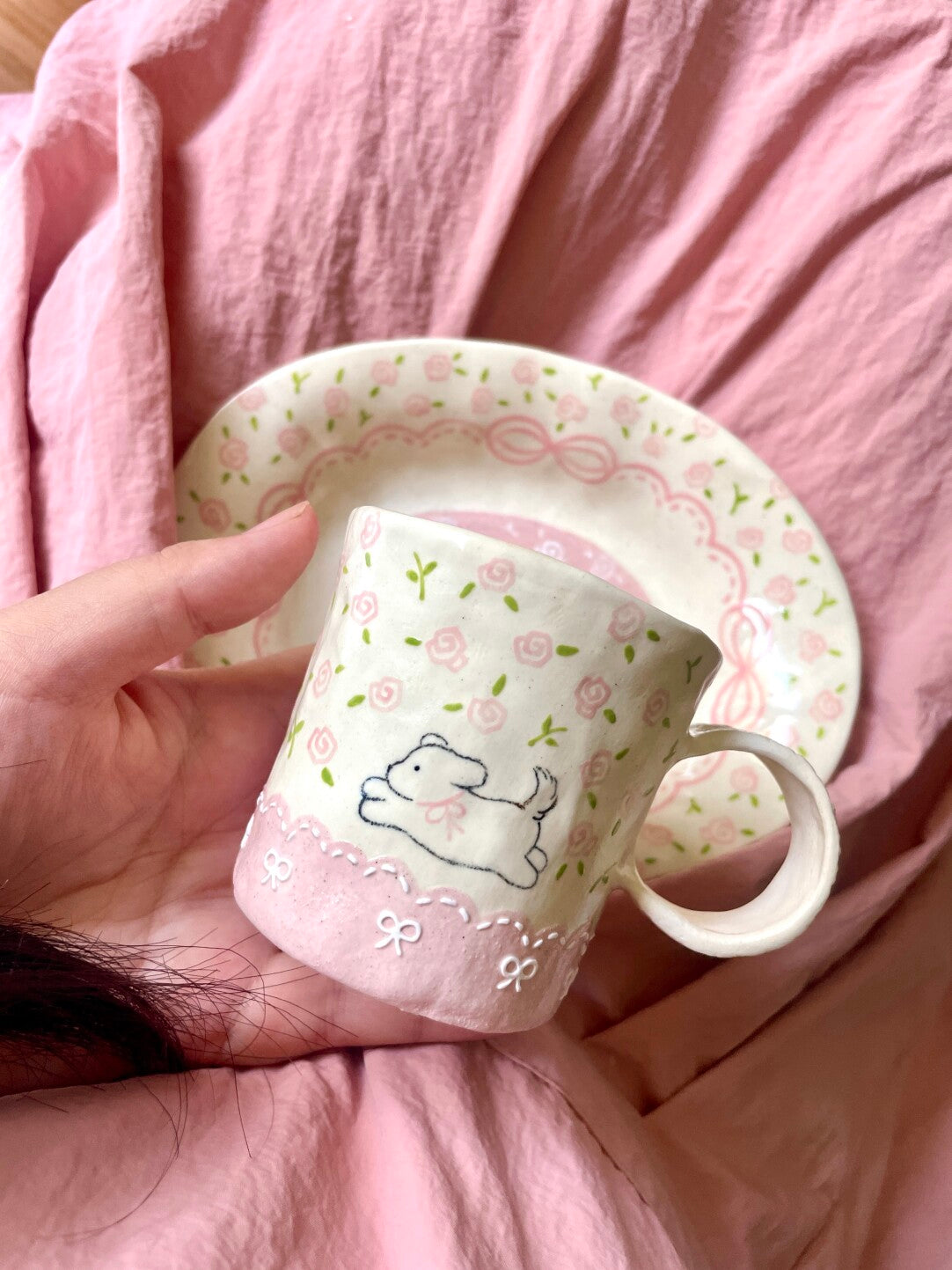 Pink Puppy Ceramic Cup Plate
