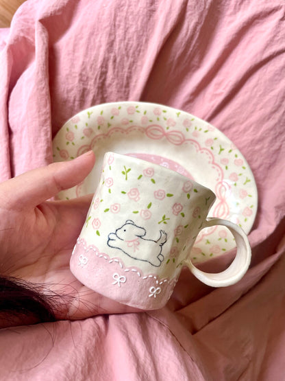 Pink Puppy Ceramic Cup Plate