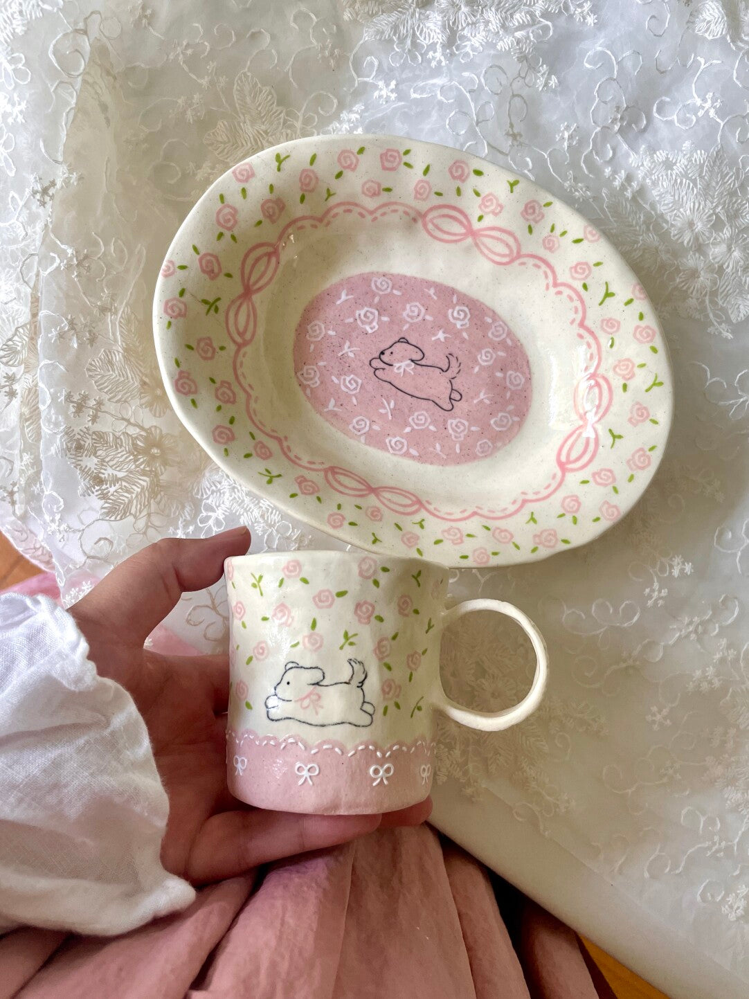 Pink Puppy Ceramic Cup Plate