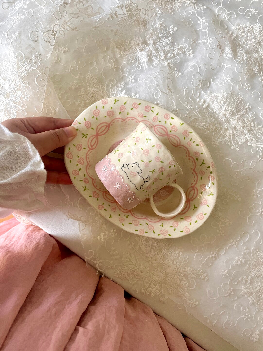 Pink Puppy Ceramic Cup Plate