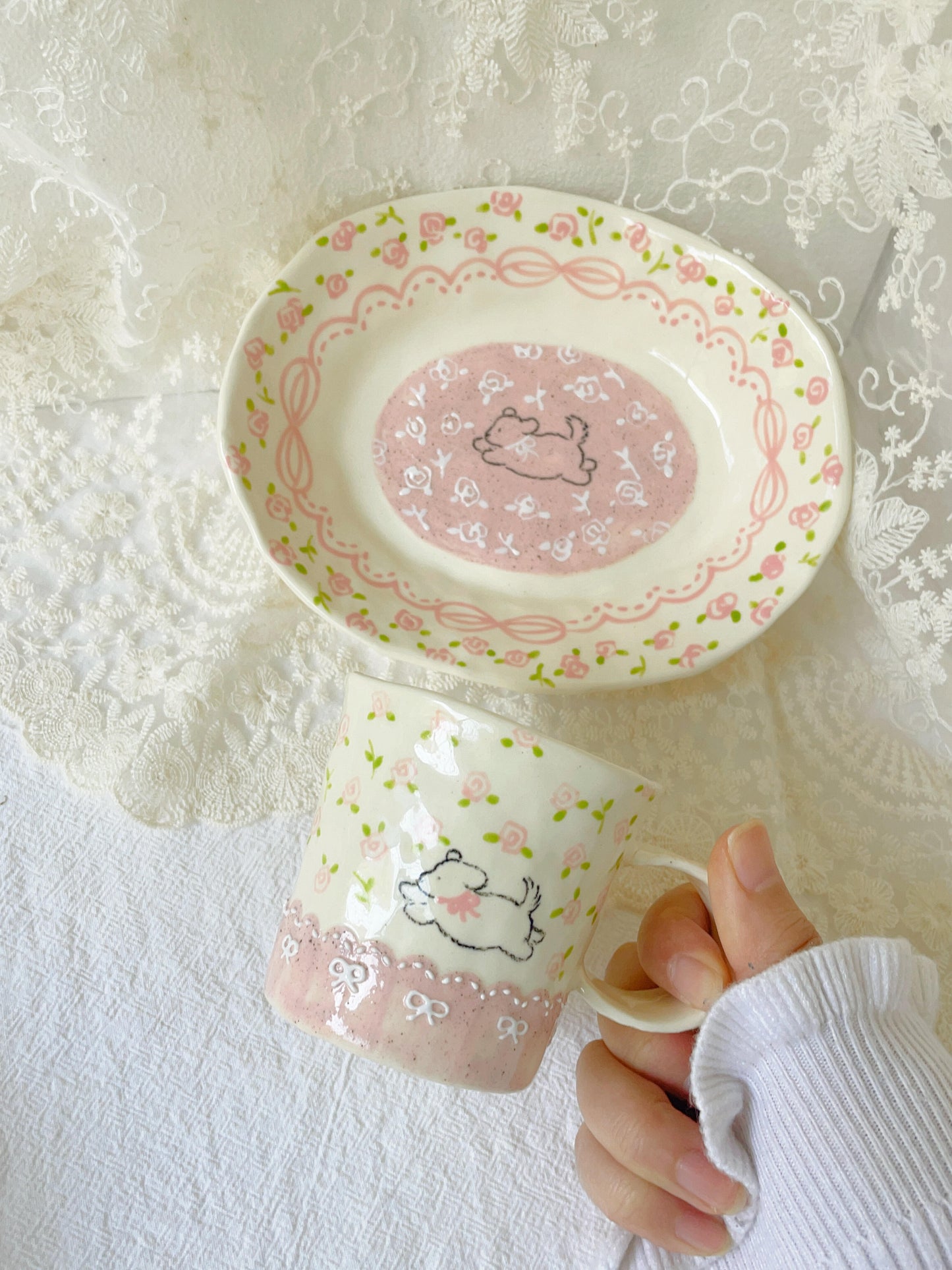 Pink Puppy Ceramic Cup Plate