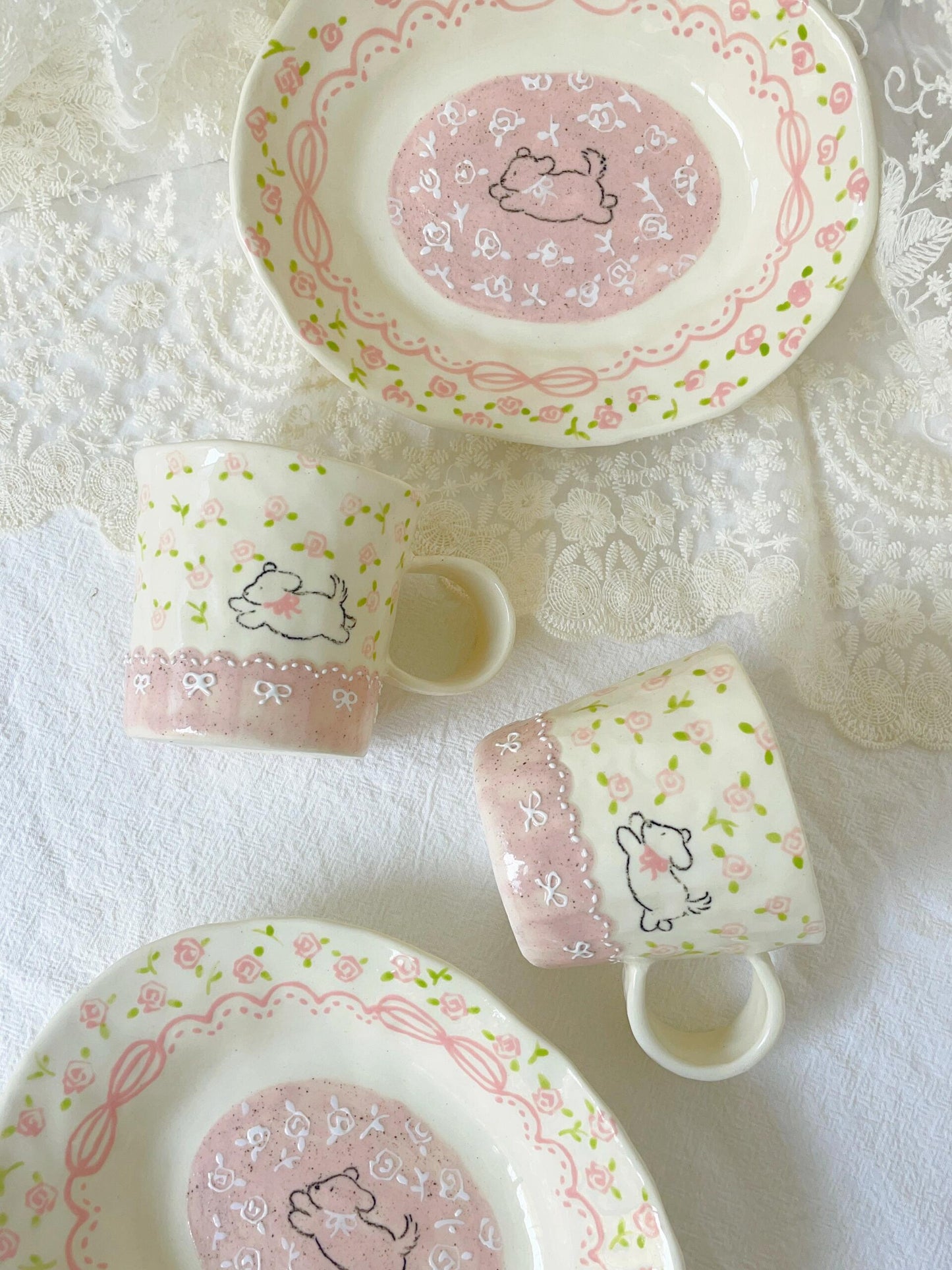 Pink Puppy Ceramic Cup Plate