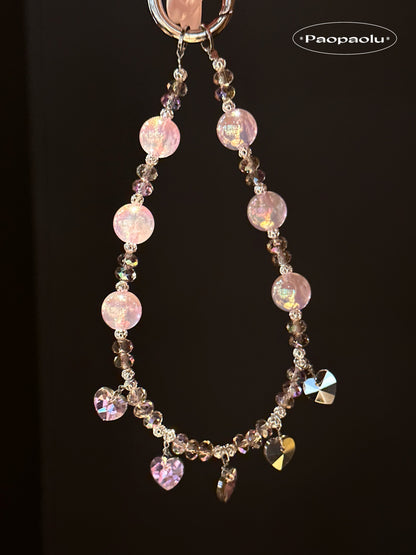 Pink Purple Heart Beaded Phone Charm
