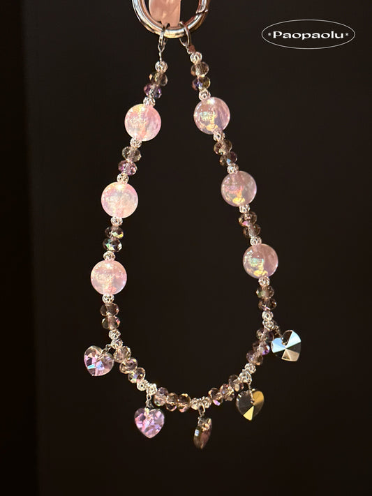 Pink Purple Heart Beaded Phone Charm