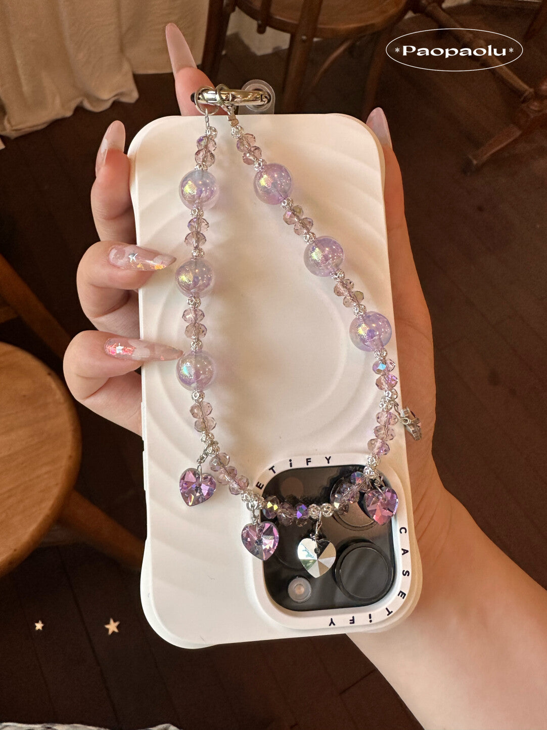 Pink Purple Heart Beaded Phone Charm