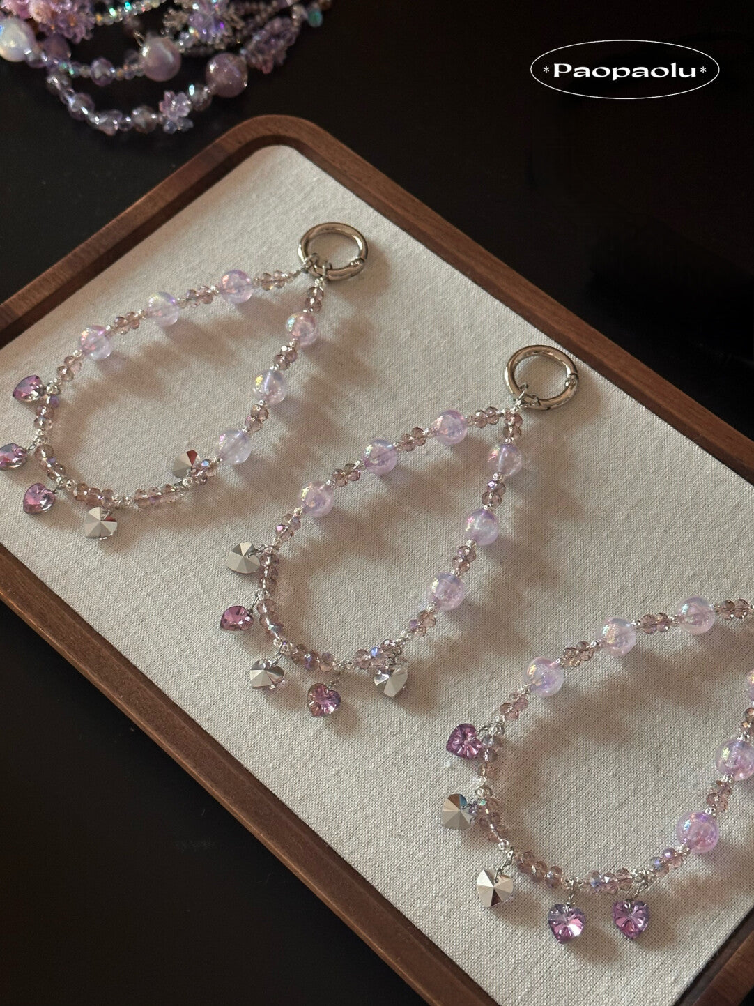 Pink Purple Heart Beaded Phone Charm