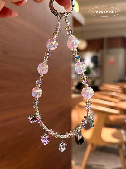 Pink Purple Heart Beaded Phone Charm