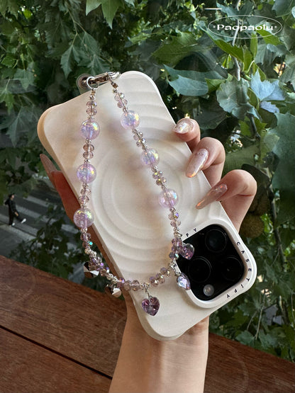Pink Purple Heart Beaded Phone Charm
