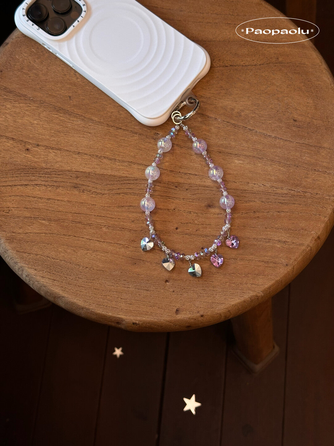 Pink Purple Heart Beaded Phone Charm