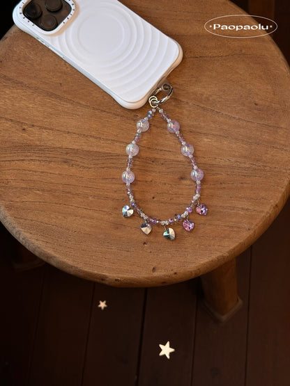 Pink Purple Heart Beaded Phone Charm