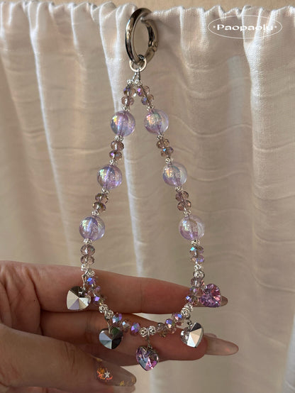 Pink Purple Heart Beaded Phone Charm