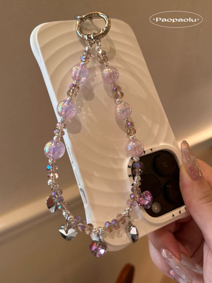 Pink Purple Heart Beaded Phone Charm